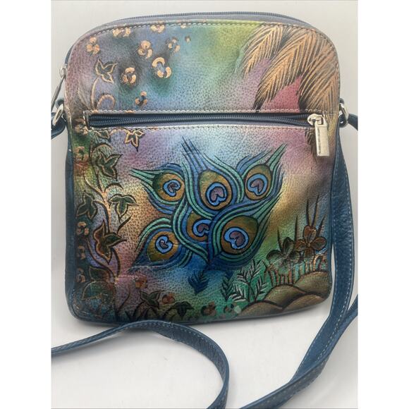 Biacci Leather Peacock Design Crossbody Purse - Picture 2 of 11